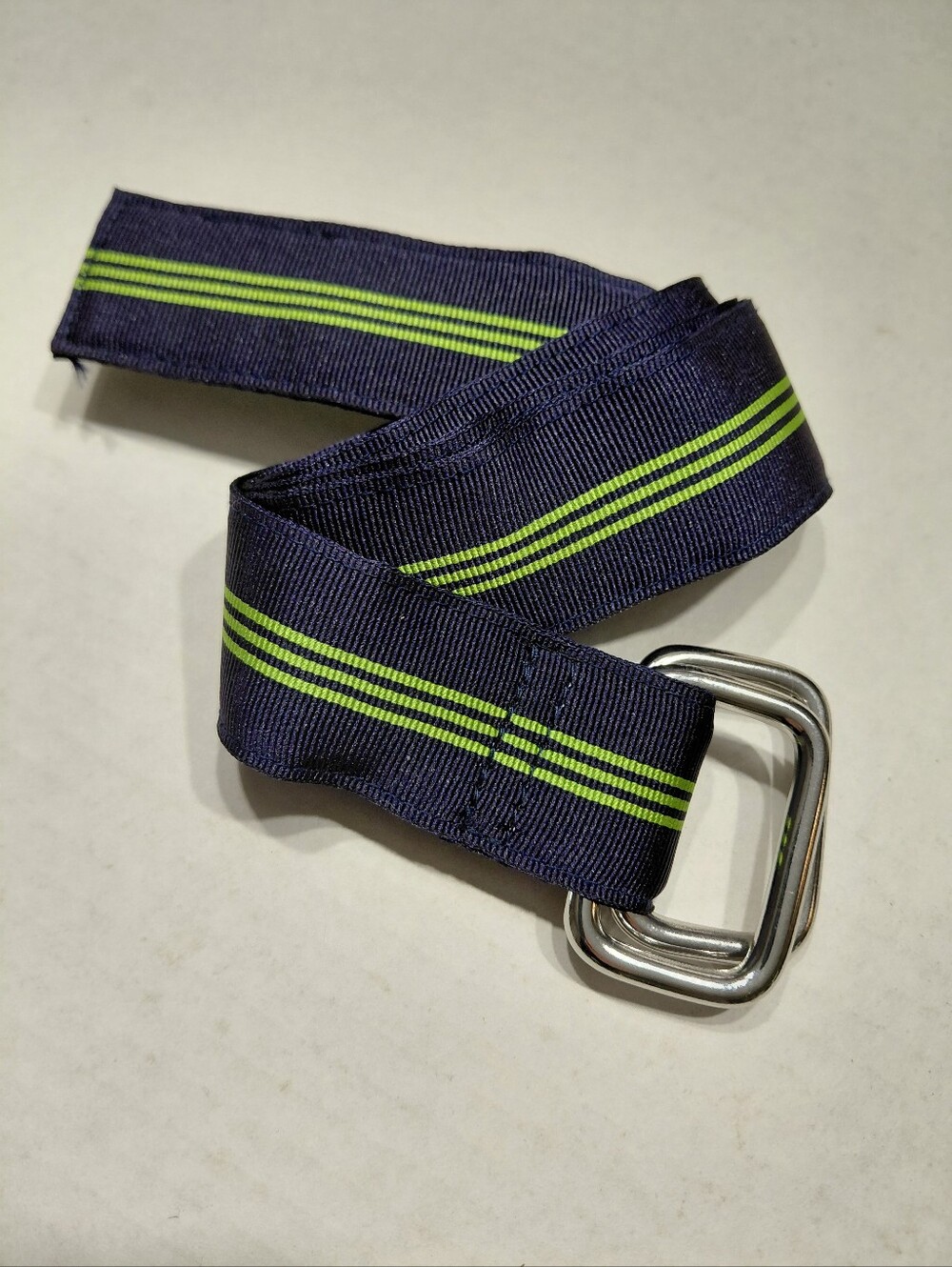 Brooks Brothers Green And Navy Blue Ribbon Double D Ring Belt